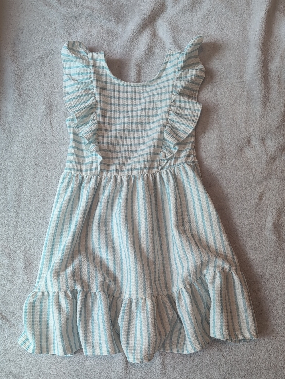 Girls' Light Blue & White Striped Ruffle Sundress